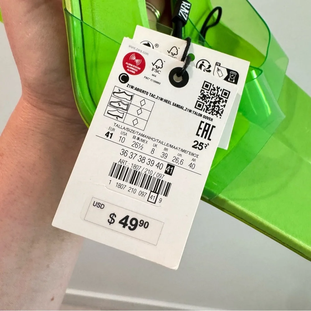 NWT Zara Lime Green High Heel Vinyl Mules Size 41 - Picture 6 of 11